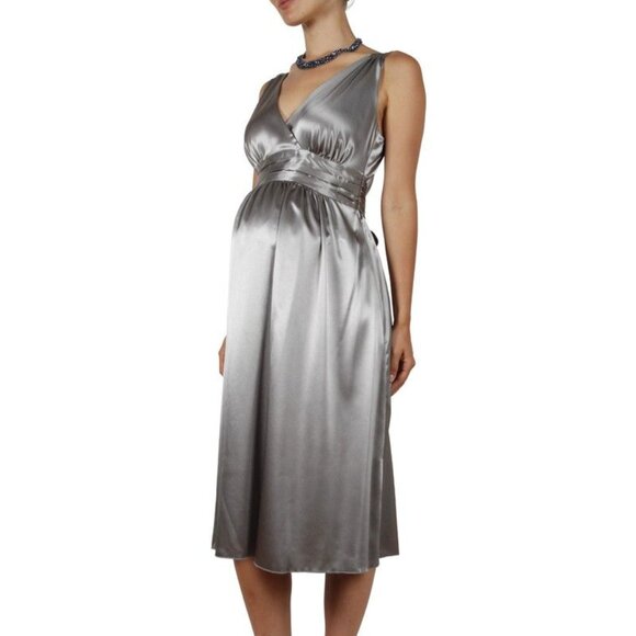 Ripe Maternity V- Neck Deluxe Satin Evening Dress Metal Size X-large (12) - Picture 1 of 4